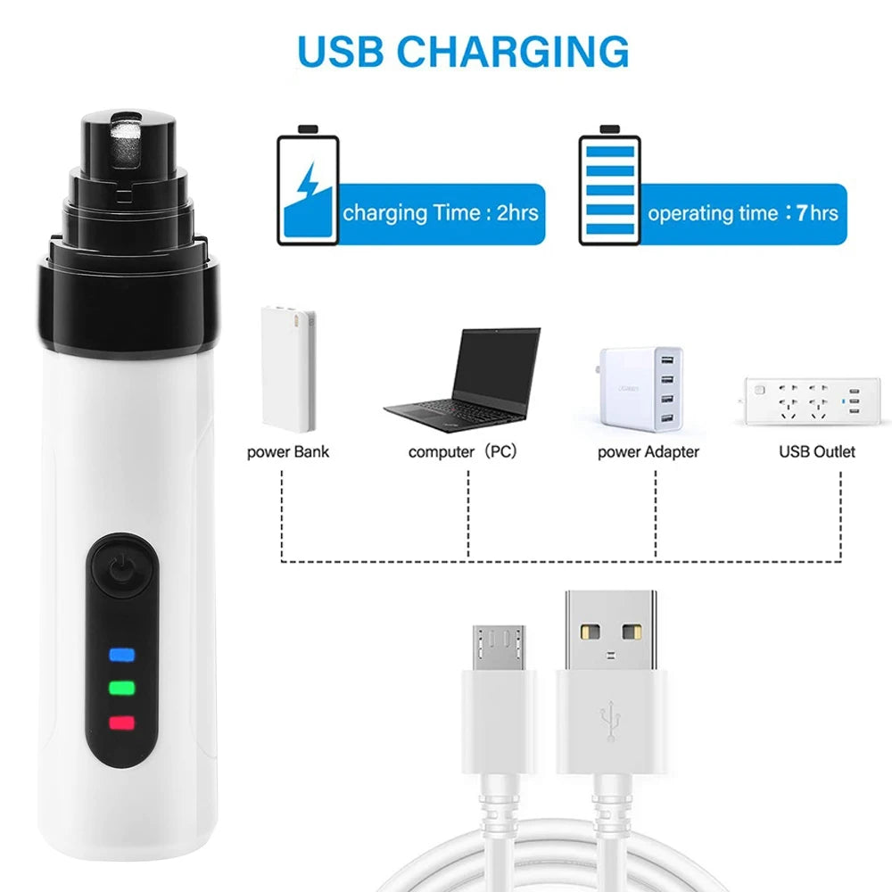 USB Rechargeable Electric Dog Nail Grinder Clippers for Dog Nail Grinders Pet Quiet Cat Paws Nail Grooming Trimmer Tools