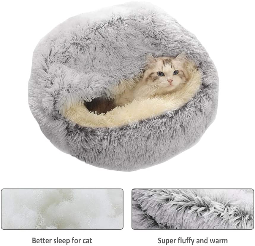 2 In 1Pet Dog Cat Bed Round Plush Cat Warm Bed