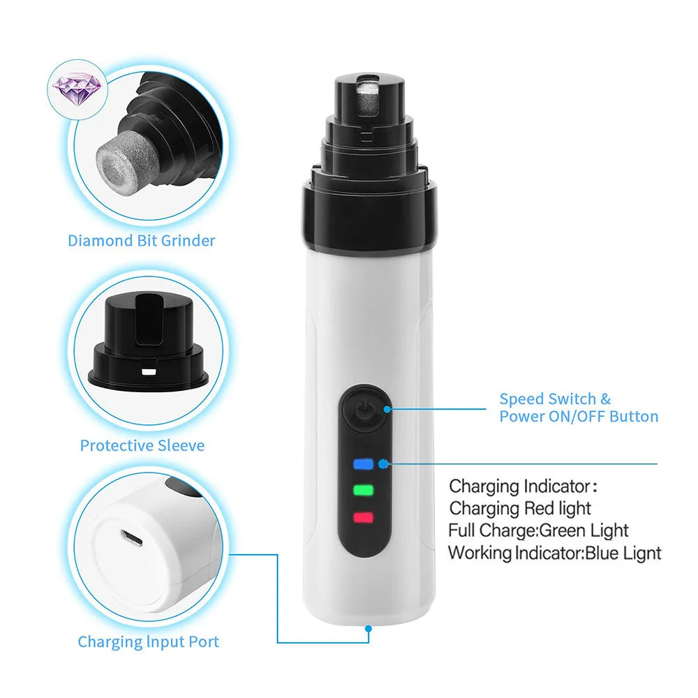 USB Rechargeable Electric Dog Nail Grinder Clippers for Dog Nail Grinders Pet Quiet Cat Paws Nail Grooming Trimmer Tools