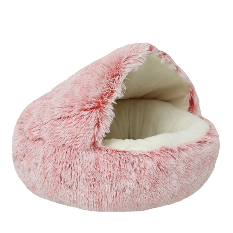 2 In 1Pet Dog Cat Bed Round Plush Cat Warm Bed