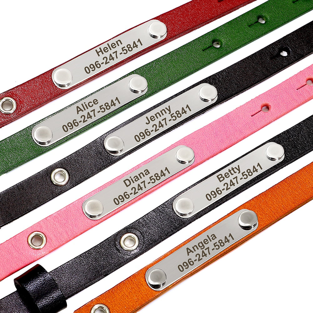 Personalized Cat Collar Adjustable Leather Pet Cats Collars