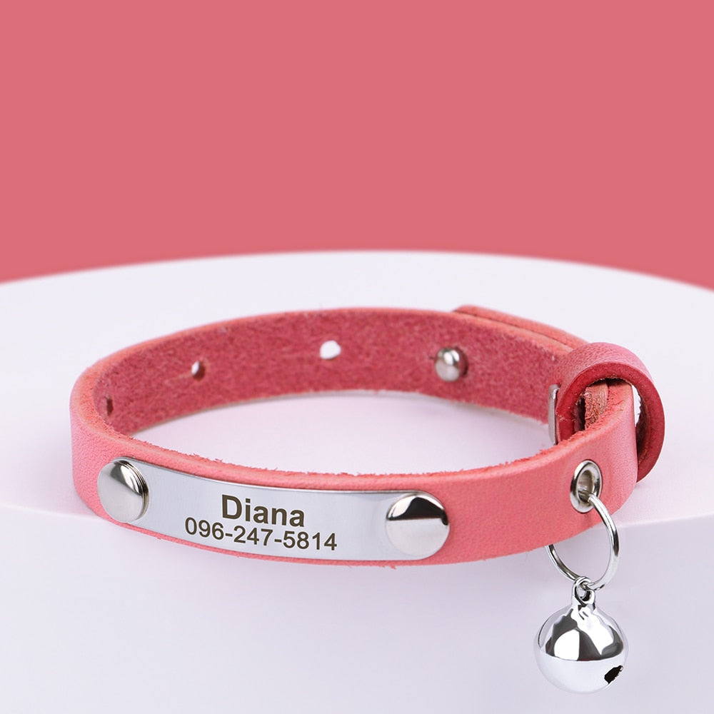 Personalized Cat Collar Adjustable Leather Pet Cats Collars