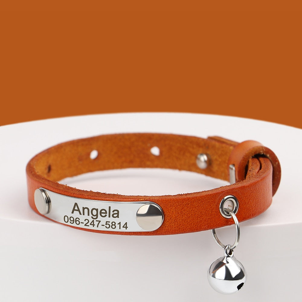 Personalized Cat Collar Adjustable Leather Pet Cats Collars