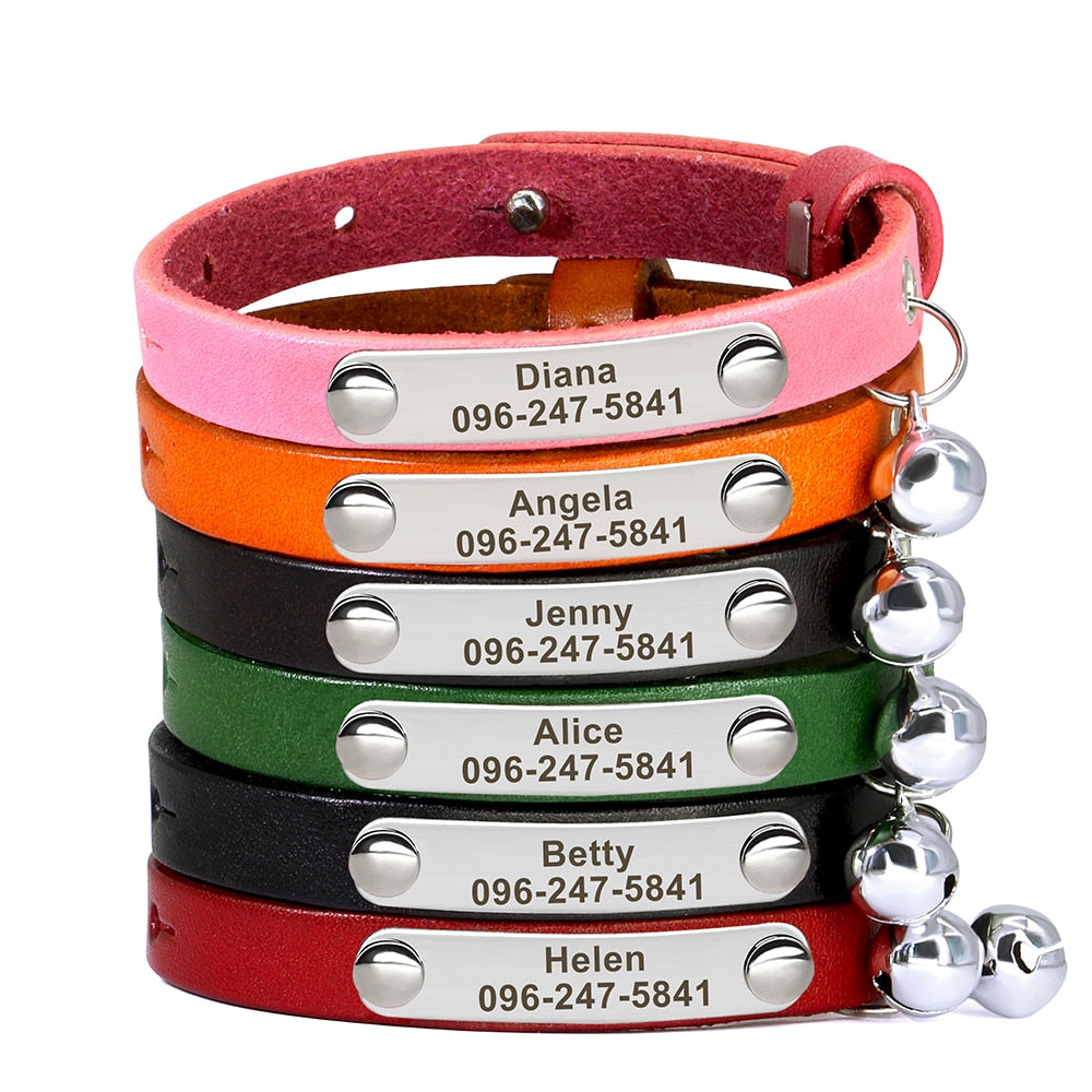 Personalized Cat Collar Adjustable Leather Pet Cats Collars