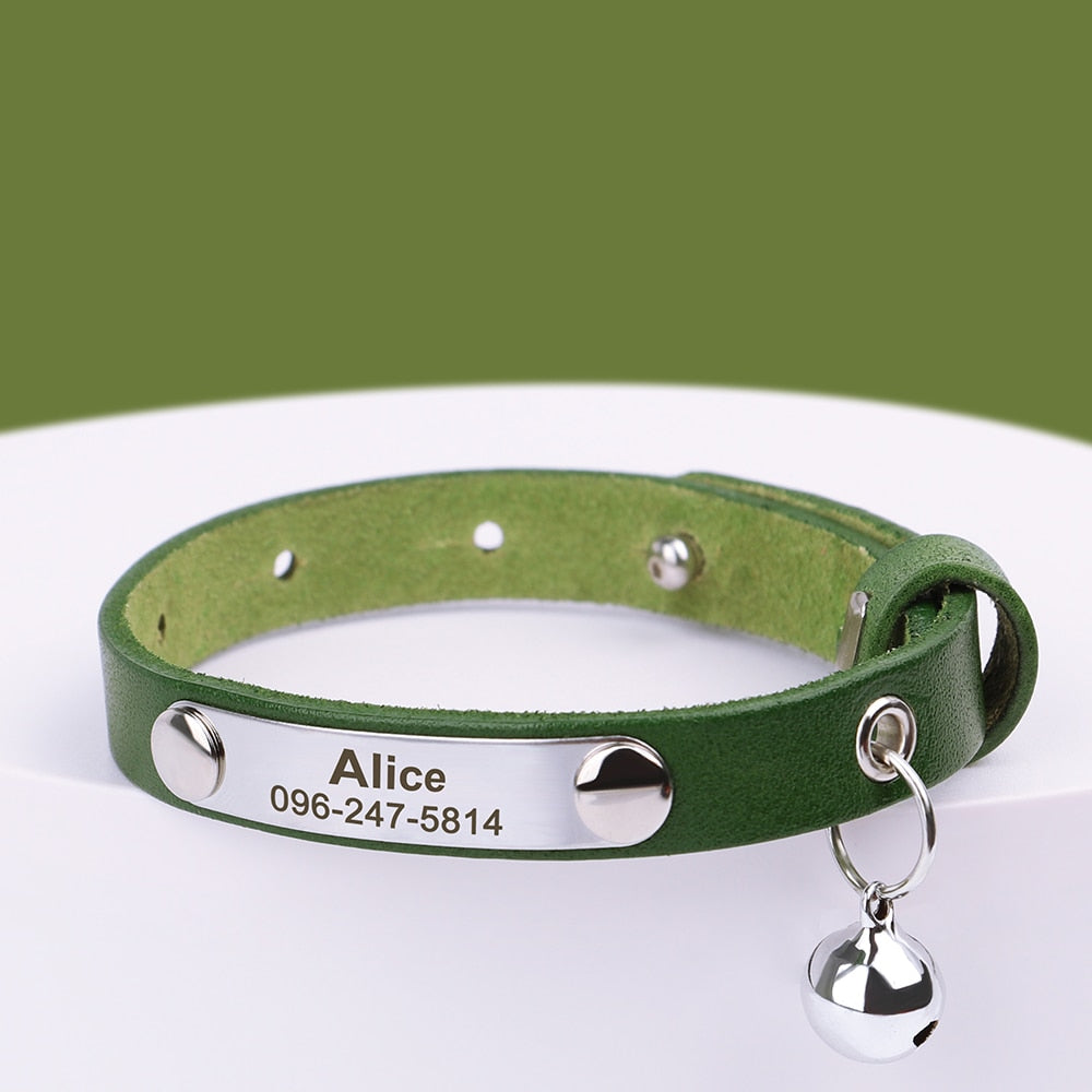 Personalized Cat Collar Adjustable Leather Pet Cats Collars
