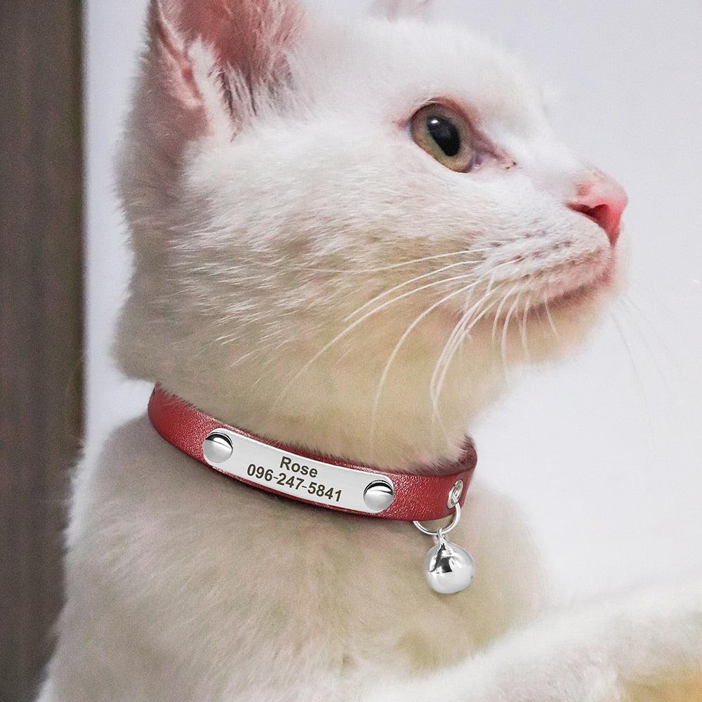 Personalized Cat Collar Adjustable Leather Pet Cats Collars