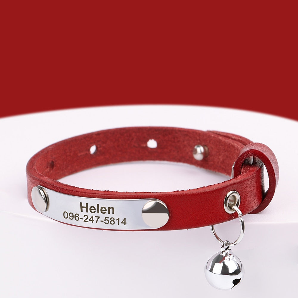 Personalized Cat Collar Adjustable Leather Pet Cats Collars