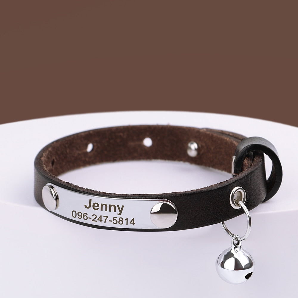 Personalized Cat Collar Adjustable Leather Pet Cats Collars