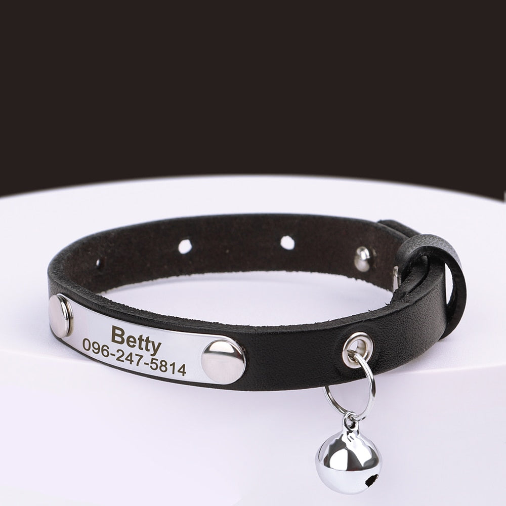 Personalized Cat Collar Adjustable Leather Pet Cats Collars