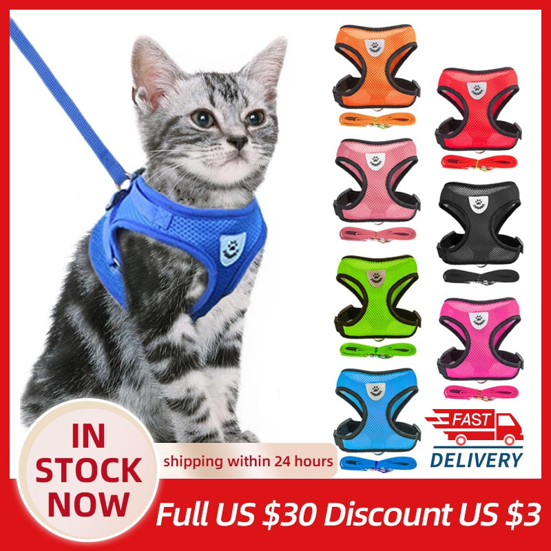 Cat Harness Adjustable Vest Walking Lead Leash For Puppy Dogs Collar