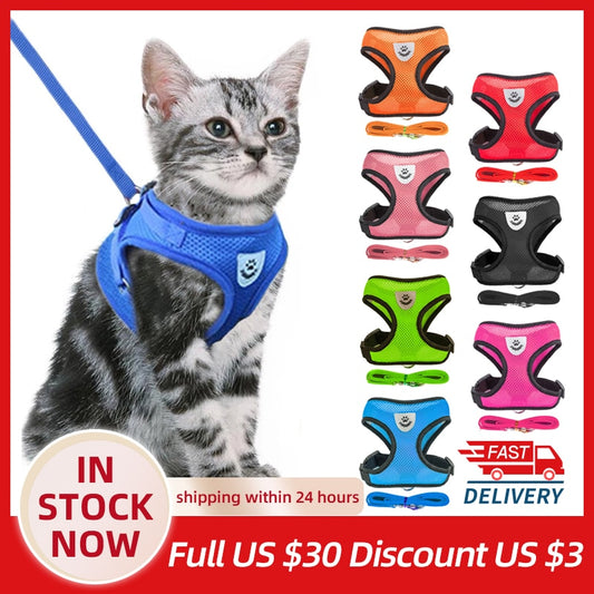 Cat Harness Adjustable Vest Walking Lead Leash For Puppy Dogs Collar